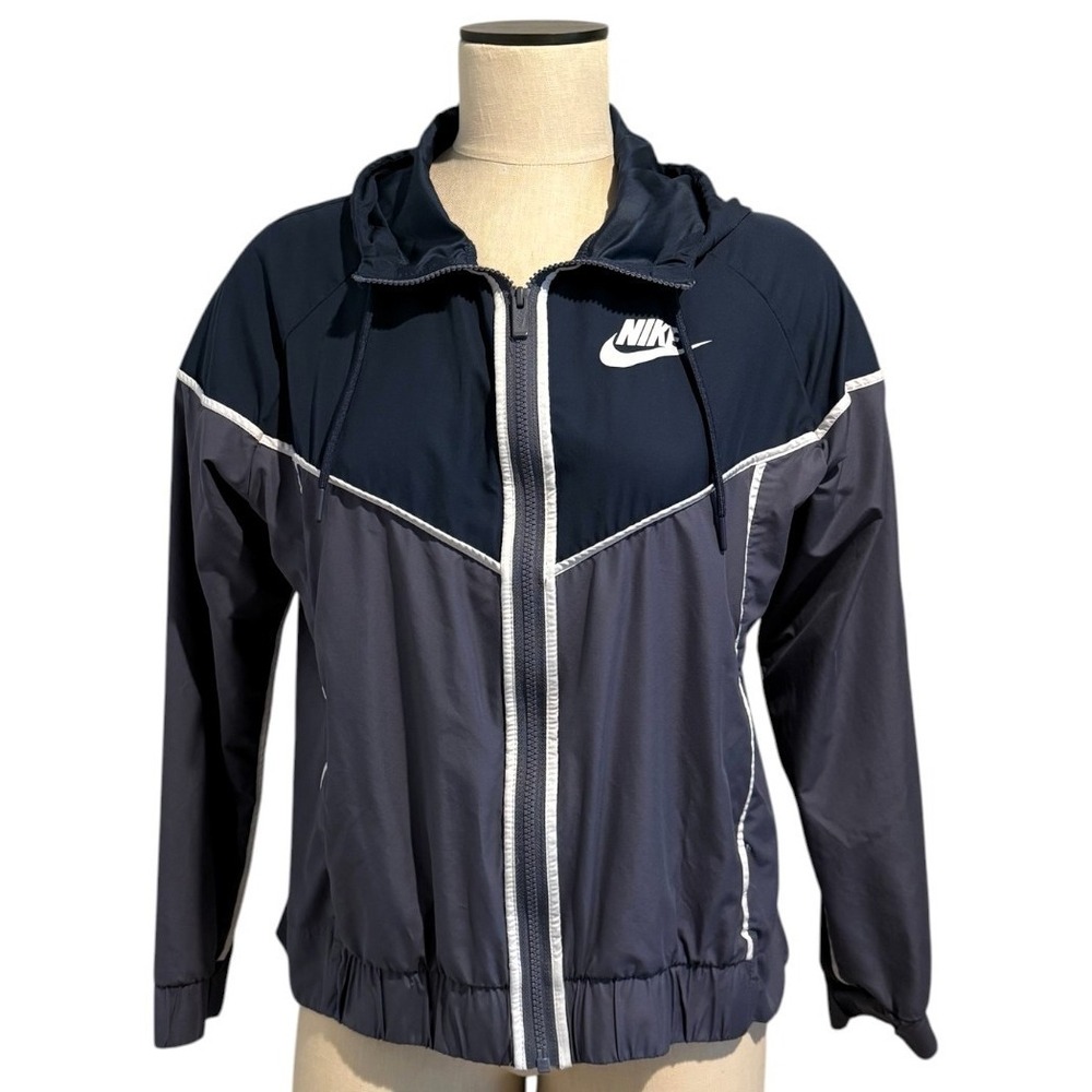 Nike Sportswear Windrunner Full Zip Navy Blue & Gray Hooded Track Jacket Medium